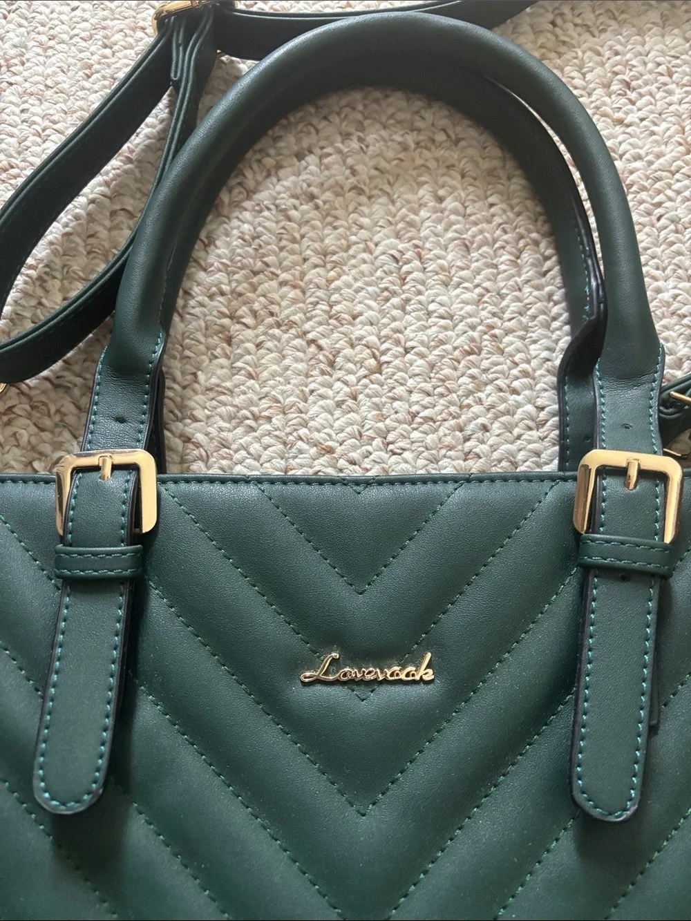 LOVEVOOK 2-Piece Quilted Faux Leather Laptop Tote & Wristlet Set – Dark Green